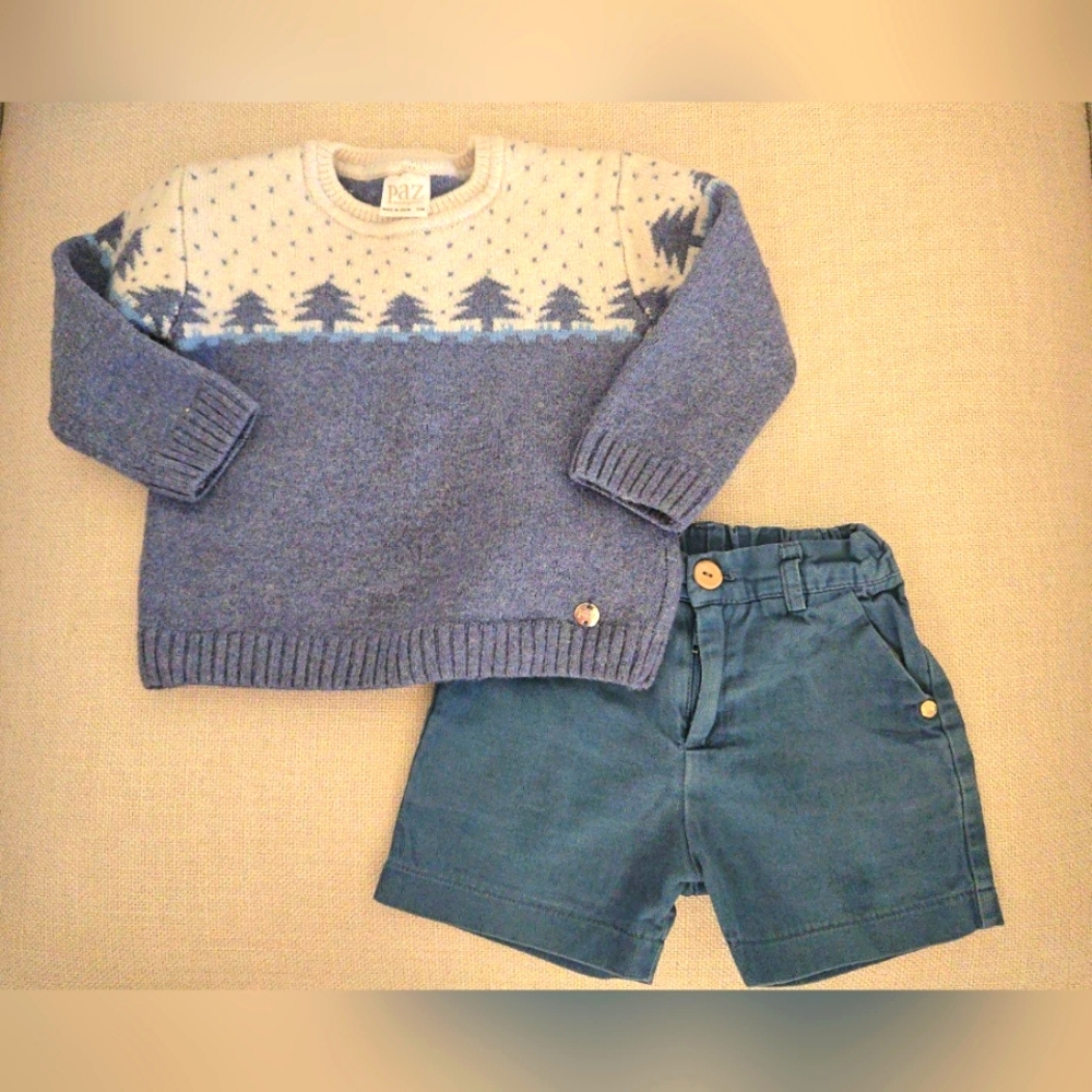 Paz Rodriguez baby boy wool sweater and cotton shorts set size 24m